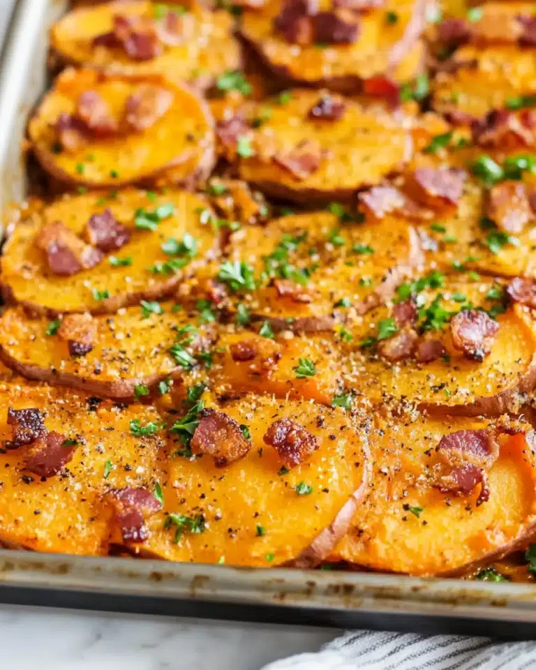 Garlic Parm Sweet Potato Bake Recipe