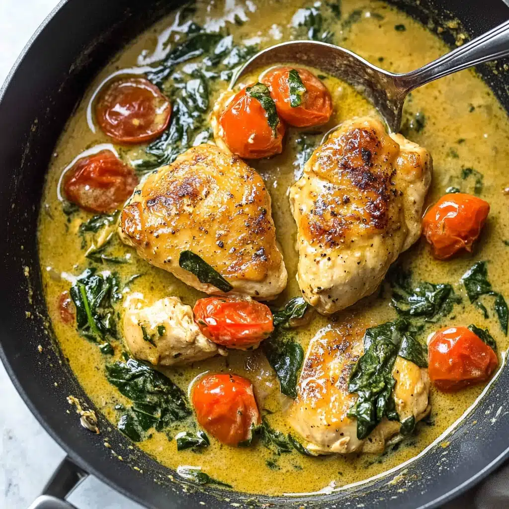 Creamy Pesto Chicken with Roasted Tomatoes Recipe - Recipe Image