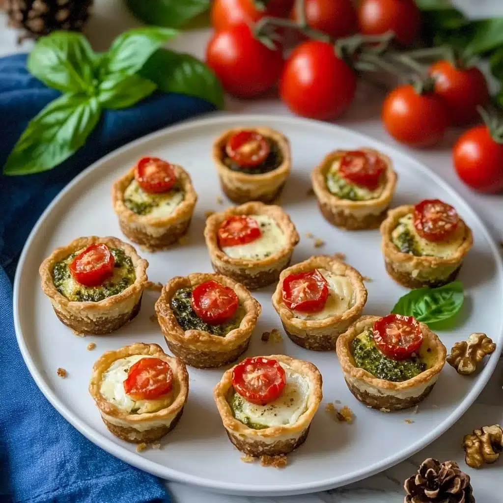 20 Minute Cheesy Caprese Pesto Tarts Recipe - Recipe Image