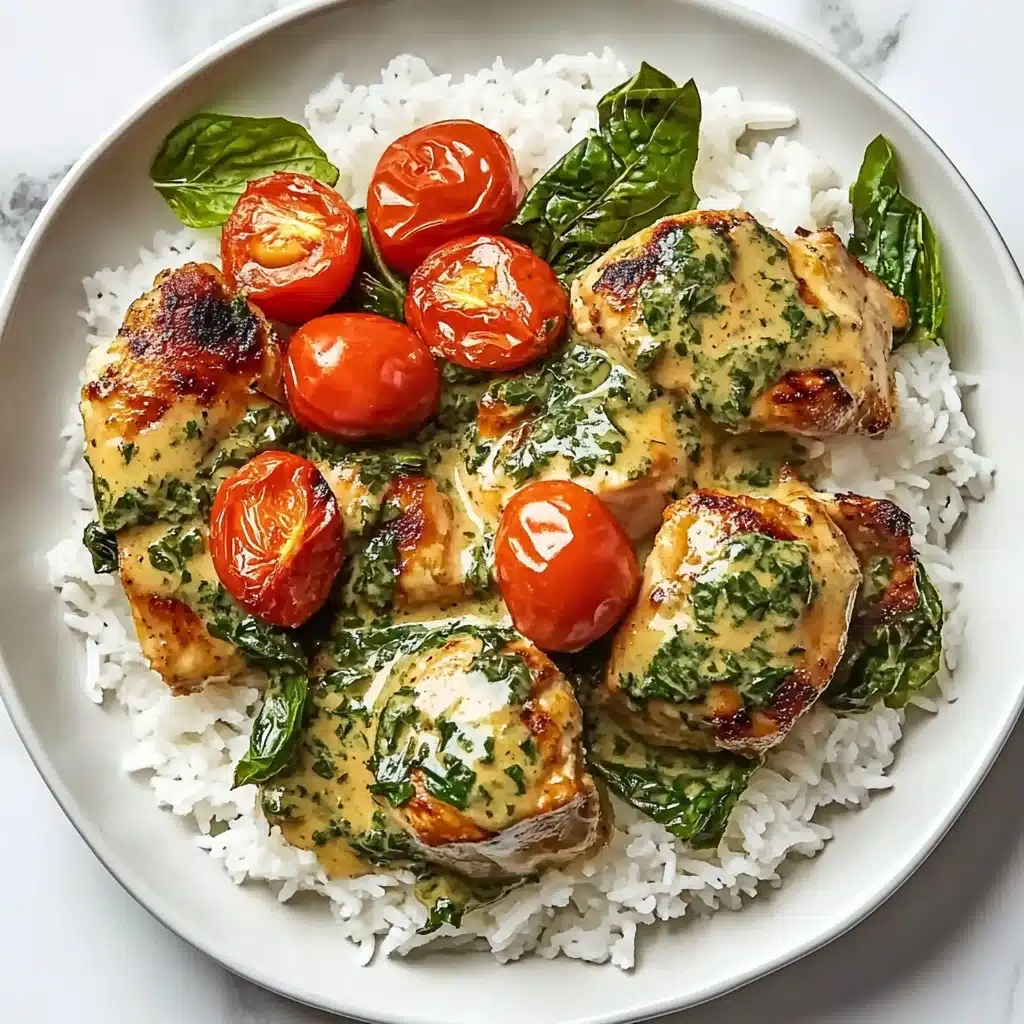 Creamy Pesto Chicken with Roasted Tomatoes & Spinach Recipe - Recipe Image