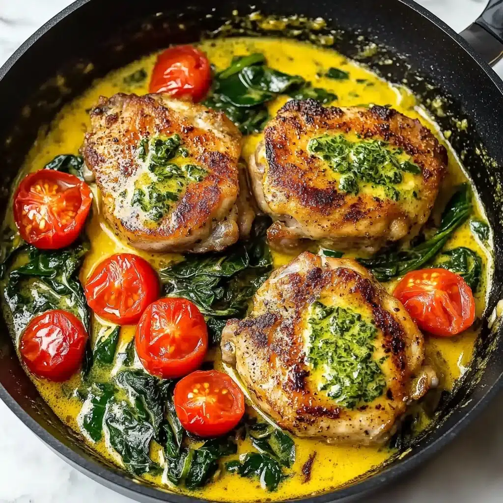 Creamy Pesto Chicken with Roasted Tomatoes & Spinach Recipe - Recipe Image