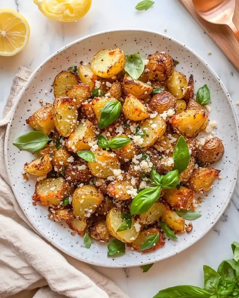 Roasted Potatoes with Baked Feta and Garlic Recipe