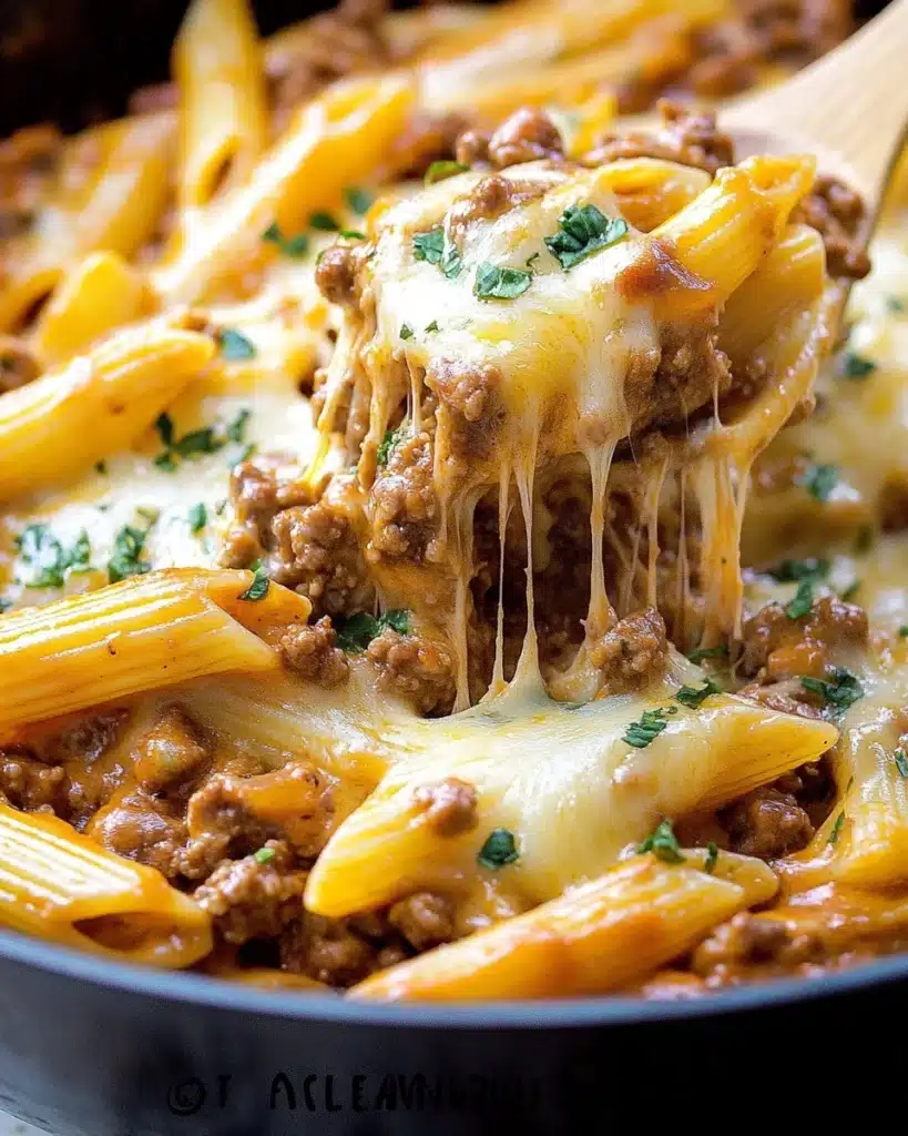 Cheesy Ground Beef Pasta Skillet Recipe
