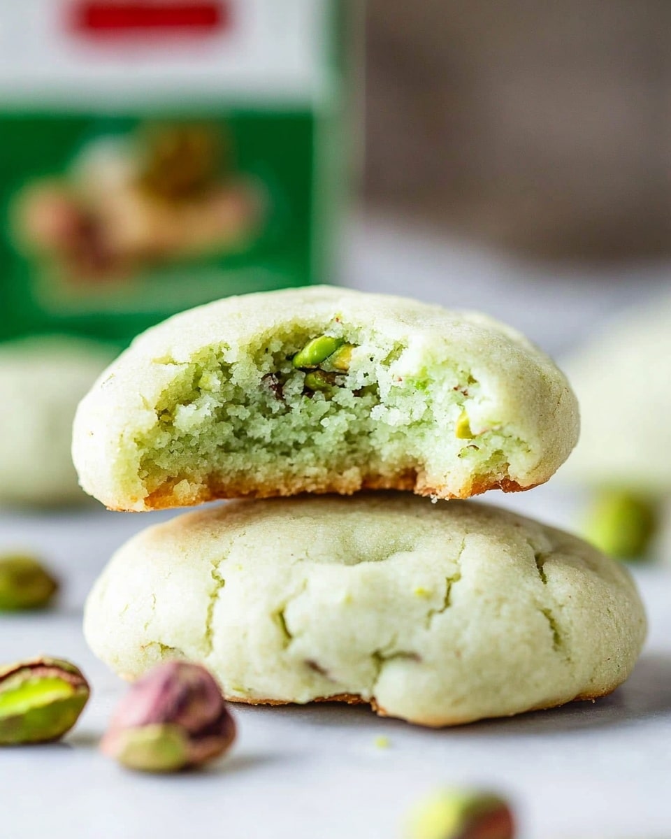 A stack of five light green cookies is shown, with the top cookie having a bite taken out of it, revealing a soft, crumbly inside of the same green color; the cookies are round and slightly puffy with a smooth texture and small orange specks visible. Around the stack, there are several more light green cookies lying flat on a white marbled surface, all with a similar soft, smooth look. The whole scene is brightly lit and focused on the stack in the center. Photo taken with an iphone --ar 4:5 --v 6.1