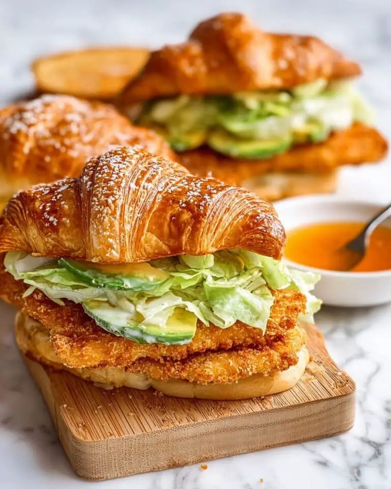 Crispy Chicken Croissant Sandwich with Lemon Dressing and Avocado Recipe