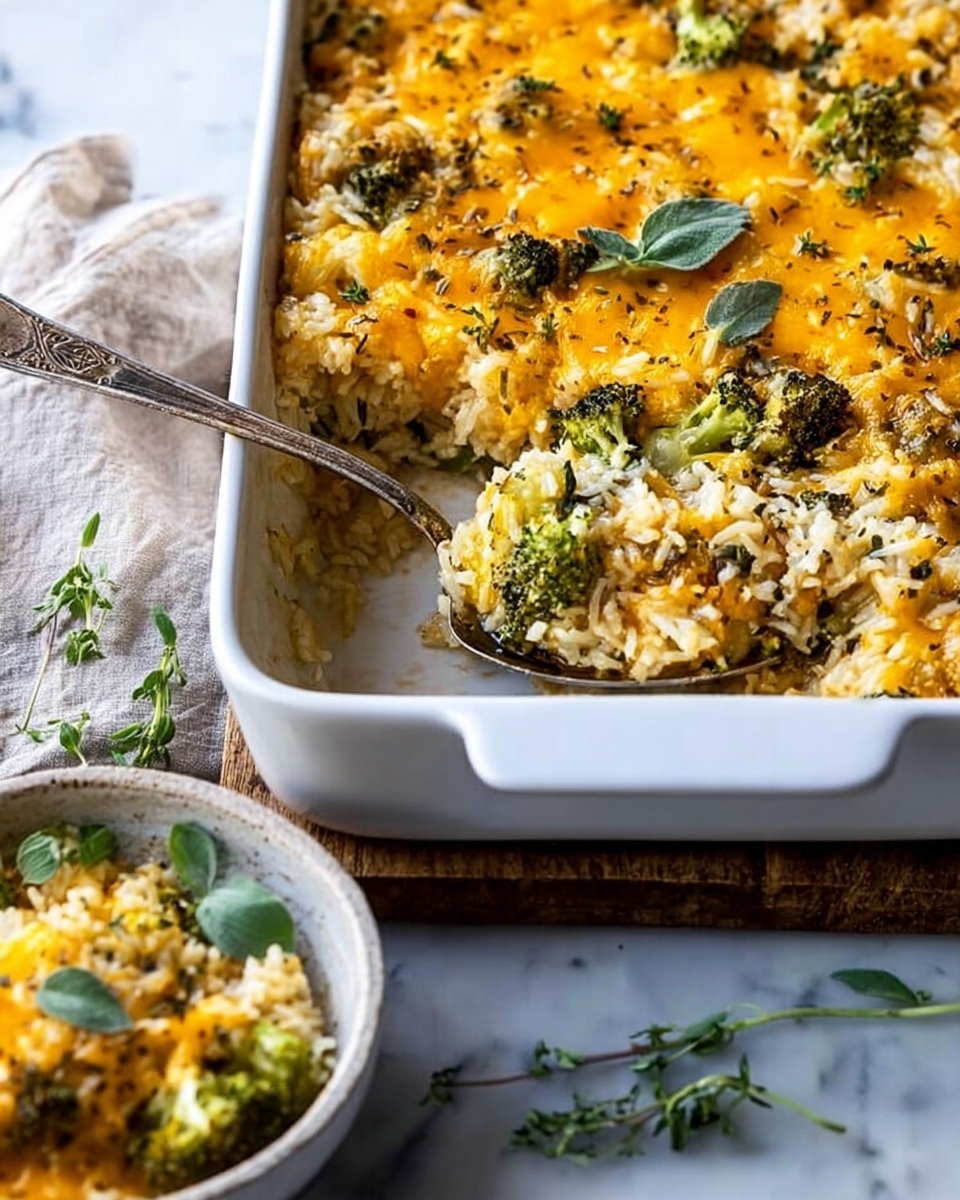 A white bowl holds a serving of rice mixed with several layers of colorful cooked vegetables like green broccoli and orange carrots, along with light brown pieces of chicken. There is a layer of melted yellow cheese melted over some parts of the rice and vegetables, topped with fresh green herbs scattered across the dish. A vintage silver fork rests on the right side inside the bowl. In the top right corner, a white baking dish filled with the same cheesy rice mixture is partly visible. The background is a white marbled texture with a wooden board beneath the bowl and a small glass jar holding fresh herbs in the bottom left corner. A woman's hand is not visible in this frame. Photo taken with an iphone --ar 4:5 --v 7