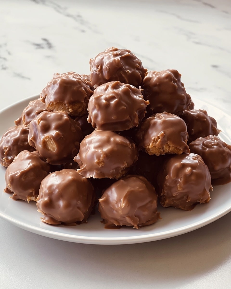 A close-up view of a white bowl filled with round peanut butter balls. Each ball has a textured brown surface with small visible pieces of peanuts embedded throughout. Some balls are smooth with a shiny brown coating that looks like a thin layer of caramel or melted peanut butter, while others have a rougher, drier appearance with small peanut bits clearly showing. The balls are piled high inside the bowl, showing a mix of matte and glossy finishes that catch the light. The background is softly blurred, and the dish sits on a white marbled surface near a window with soft natural light. photo taken with an iphone --ar 4:5 --v 7