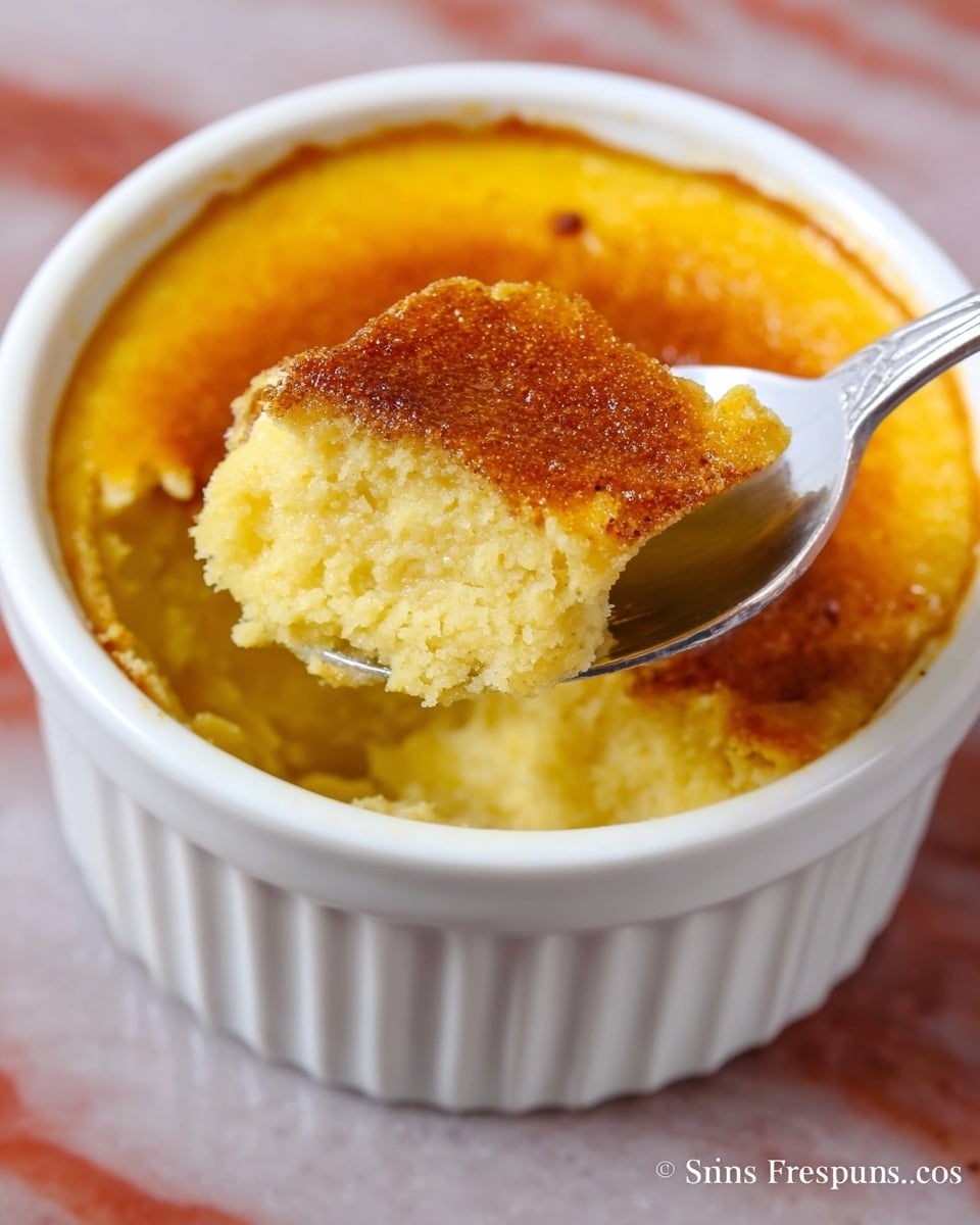 The image shows a glass casserole dish filled with two layers: the bottom layer is bright orange mashed sweet potatoes with a soft texture, and the top layer is a golden brown crumb topping that looks crispy and slightly crunchy. A spoon rests inside the dish, scooping out part of the soft orange layer, revealing the thick and smooth texture beneath the crumb crust. The dish is placed on a white marbled surface with a striped cloth beside it. photo taken with an iphone --ar 4:5 --v 7