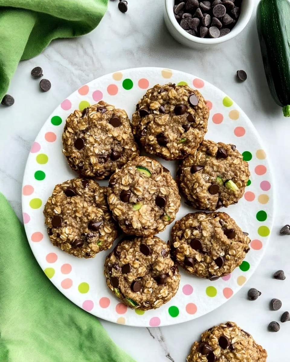 The image shows a stack of three thick, soft cookies sitting on a wooden board, against a white marbled background. The bottom cookie looks dense with visible chocolate chips and a light brown, textured surface. The middle cookie is broken in half, revealing a moist inside filled with dark chocolate chunks and small bits of green, possibly zucchini. The top cookie is also broken, showing the soft interior with melted chocolate chips on top, which are dark and shiny with a slightly glossy texture. The cookies have a rough, crumbly texture with scattered chocolate chips all over. Photo taken with an iphone --ar 4:5 --v 6.1