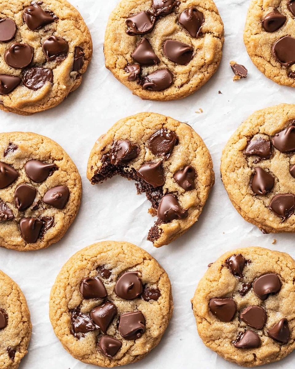 The image shows several soft, round cookies with visible chocolate pieces on top, spread evenly. The cookies are light brown with a slightly cracked texture, and the dark chocolate pieces are shiny and placed all over the surface of each cookie. They are laid out on a white marbled surface covered with a thin white sheet, giving a clean and fresh look. One cookie is broken, revealing a soft inside with chocolate melted slightly. Photo taken with an iphone --ar 4:5 --v 6.1