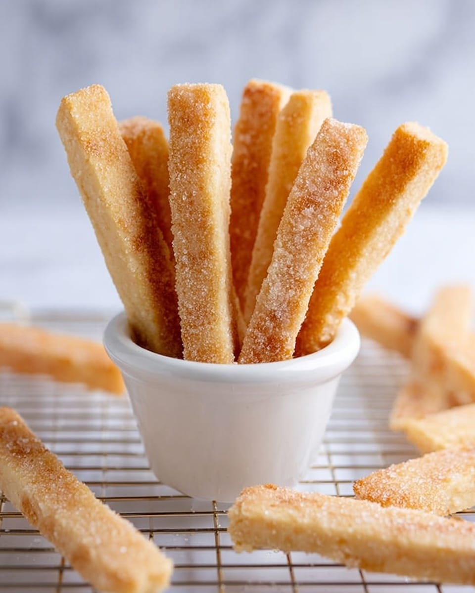 The image shows several sugar cookie sticks standing upright inside a small white bowl in the center. The cookie sticks are light golden brown with a rough sugar-coated texture on top. More cookie sticks lay scattered around the bowl on a wire cooling rack. The background is a white marbled texture that adds brightness to the scene. photo taken with an iphone --ar 4:5 --v 7