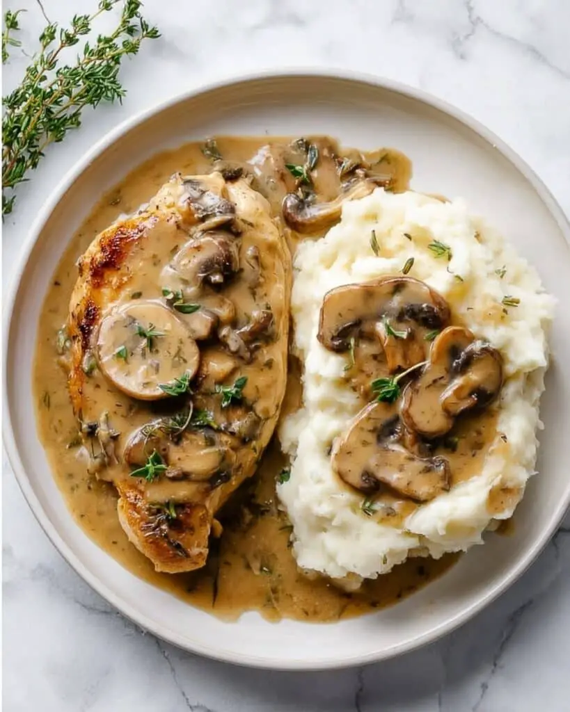 Smothered Chicken in Mushroom Wine Pan Sauce Recipe