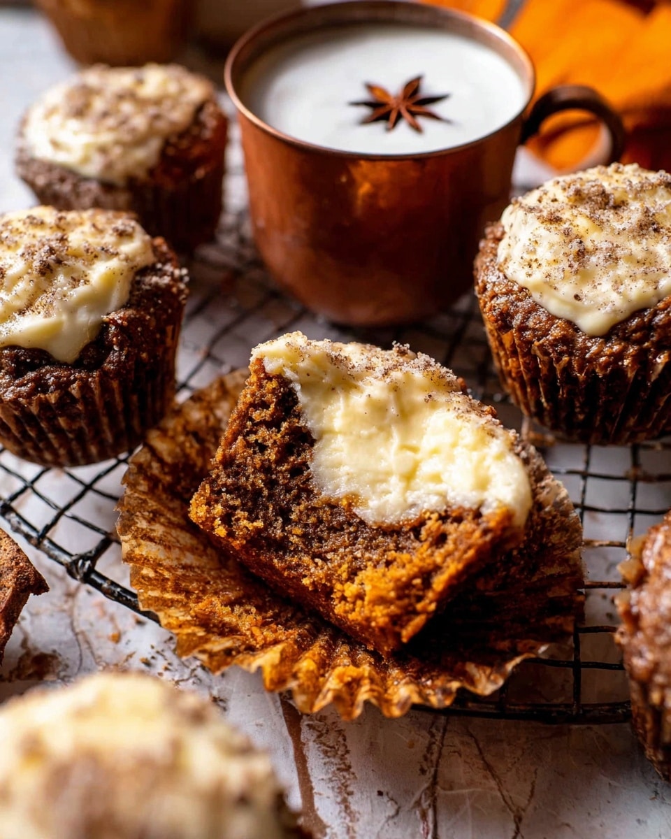 A slice of moist brown cupcake with visible soft texture is placed on a round white plate. The cupcake piece shows a thick swirl of creamy white filling, spread unevenly inside and on top of the slice. Around the plate, more cupcake pieces with ridged baked edges and paper cupcake liners are laid on a black cooling rack over a white marbled surface. Warm sunlight highlights the golden brown and creamy cream colors, creating a cozy, inviting look. Photo taken with an iphone --ar 4:5 --v 7