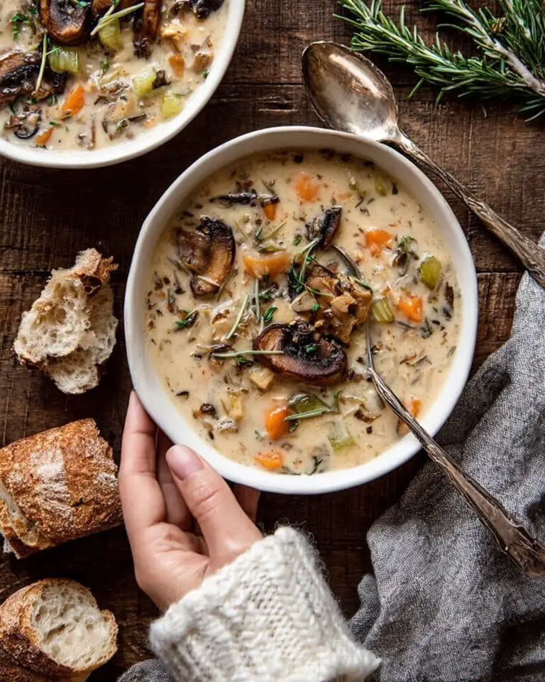 Creamy Wild Rice Chicken Soup with Roasted Mushrooms Recipe