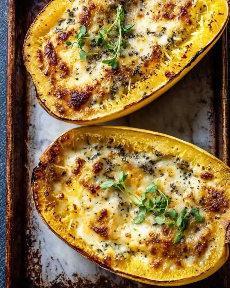 4 Cheese Roasted Garlic Alfredo Stuffed Spaghetti Squash Recipe