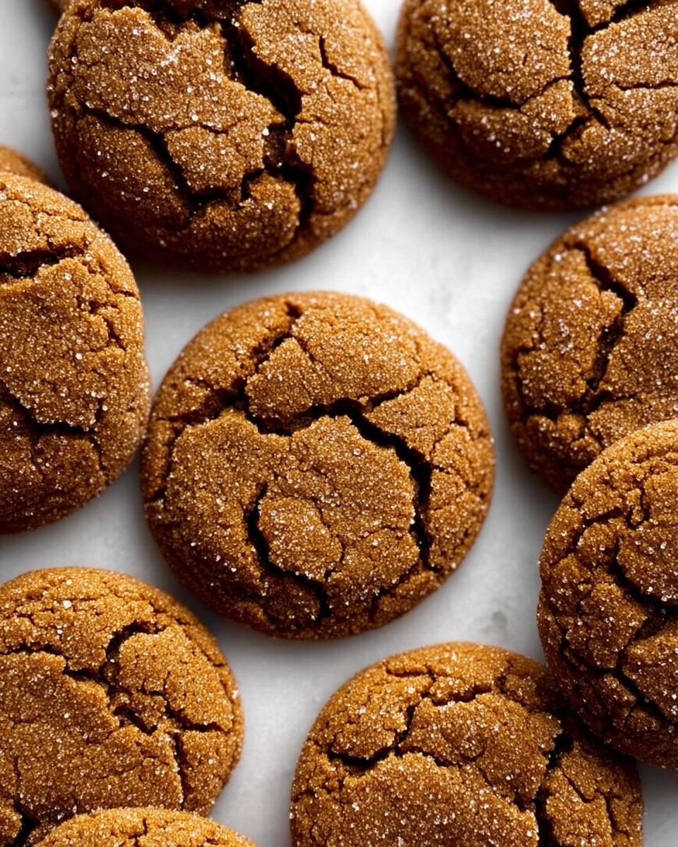 The image shows several round brown cookies arranged closely together on a white marbled surface. Each cookie has a rough, crackled top texture with light sugar sprinkled on it, giving a slightly sparkling effect. The cookies are thick and soft-looking, with deep cracks revealing darker brown insides. The uniform shape and size suggest they were baked evenly, and the overall warm brown color contrasts softly with the white marbled background. photo taken with an iphone --ar 4:5 --v 7