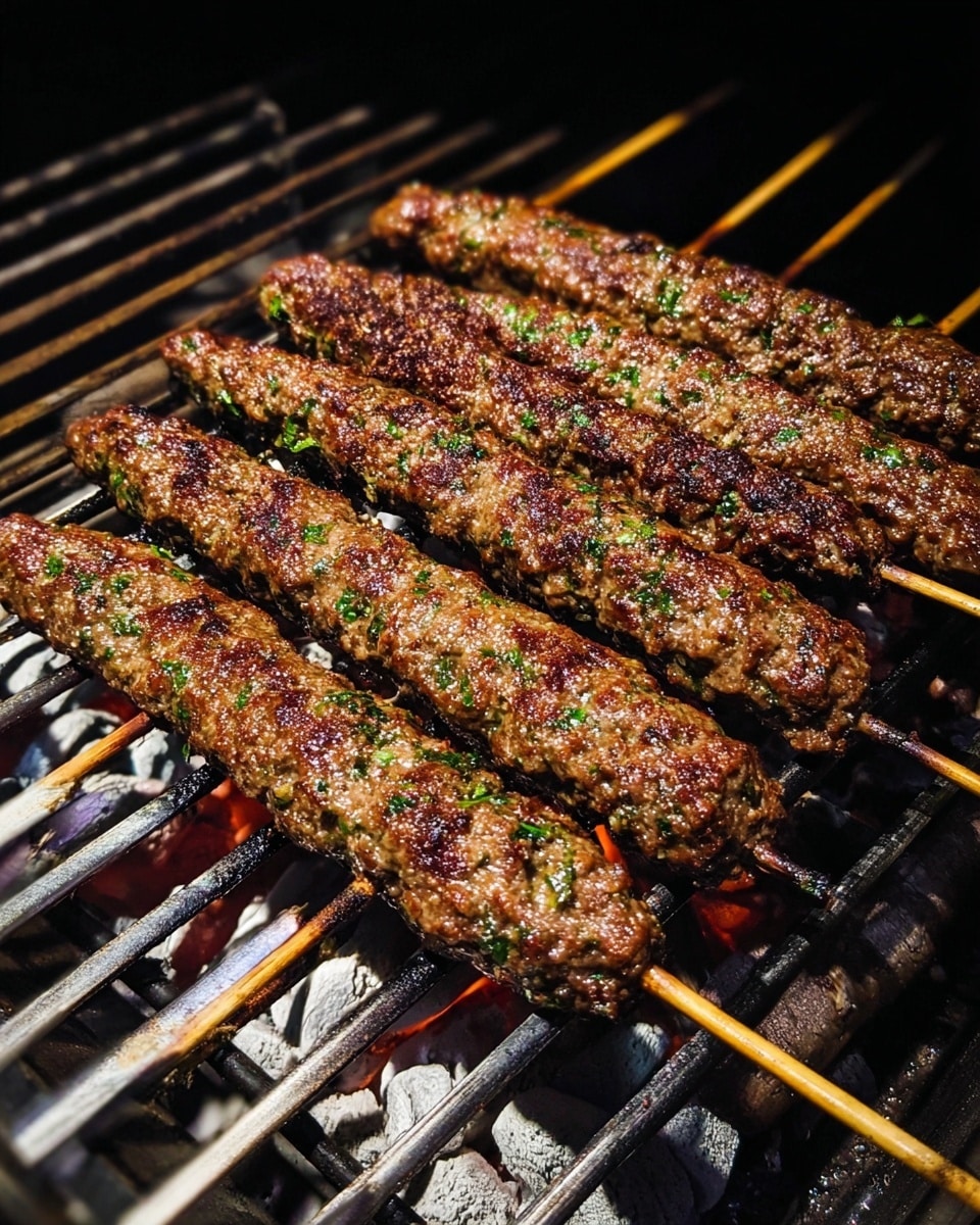The image shows a white plate with two grilled meat skewers placed side by side, one wrapped partially in a light beige flatbread, both skewers having a dark brown, seasoned texture. On the lower right of the plate, there is a serving of chopped boiled potatoes mixed with fresh green parsley. On the lower left side of the plate, a dollop of creamy, light beige hummus is spread with a smooth texture and a little drizzle of olive oil. In the background, there is another white plate partially visible with more hummus topped with a sprinkle of paprika and a sprig of parsley. The surface underneath everything has a white marbled texture. A fork and a knife are placed above the skewers on the plate. Photo taken with an iphone --ar 4:5 --v 7