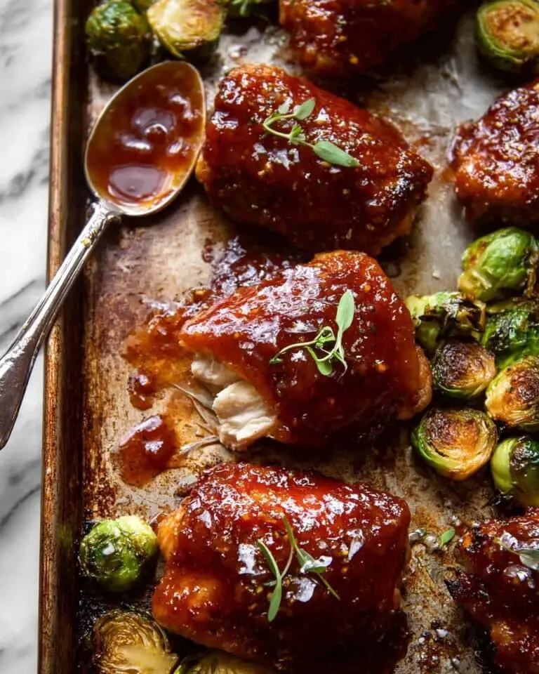 Sheet Pan Hot Honey Mustard Chicken and Crispy Brussels Sprouts Recipe