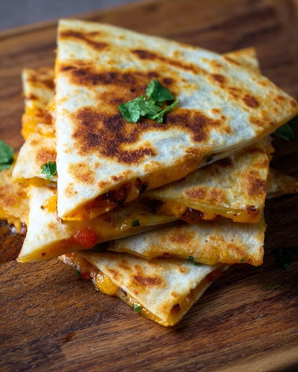 The image shows a white round plate with two folded triangular quesadilla pieces stacked on top of each other. The quesadilla has a golden-brown toasted outer layer sprinkled with green herbs. Inside the quesadilla, there are visible layers of melted yellow cheese, chopped lettuce, and diced red tomatoes. On the plate, next to the quesadilla, three celery sticks are placed. In the background, there is a small glass container filled with red salsa and a black-and-white striped cloth, all set on a white marbled surface. photo taken with an iphone --ar 4:5 --v 7