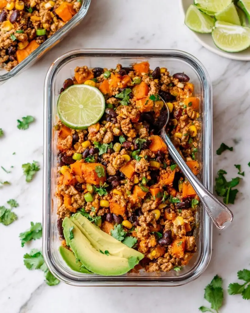 Ground Turkey Skillet with Sweet Potatoes, Black Beans, and Corn Recipe