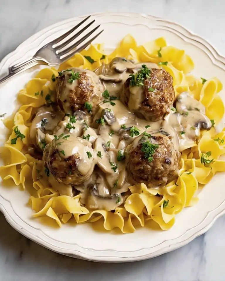 Turkey Meatball Stroganoff with Mushroom Sour Cream Sauce Recipe