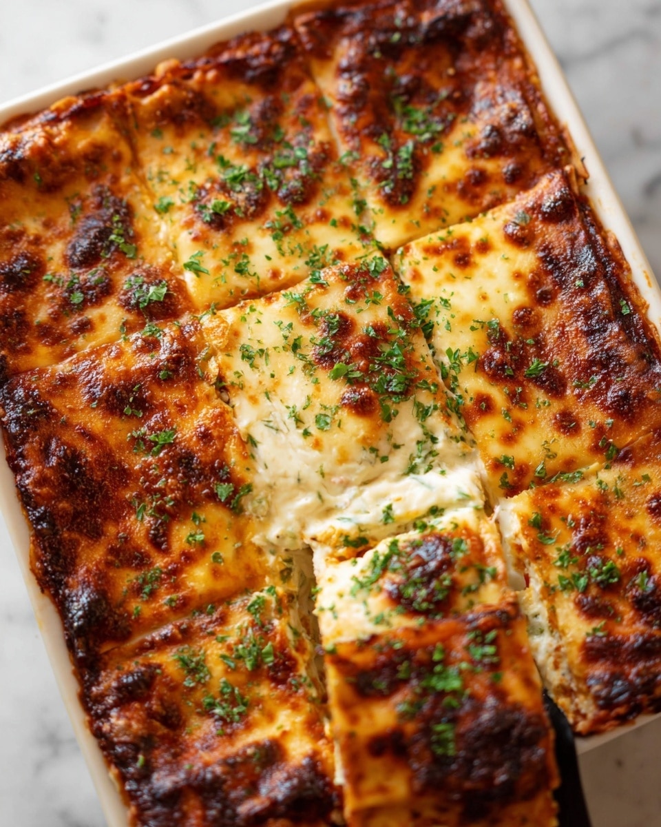 A square piece of layered casserole sits on a white plate with a fork beside it. The dish has five visible layers: the bottom two layers are made of soft, thin slices of eggplant with a light brown color, followed by a thick layer of rich, brown meat sauce with chunks of darker eggplant mixed in. Above that is a melted golden cheese layer with a slightly browned top, and the final, top layer is a creamy, white sauce sprinkled lightly with chopped green herbs. The plate rests on a wooden board with some scattered green herbs around it, all placed on a white marbled surface. Photo taken with an iphone --ar 4:5 --v 7