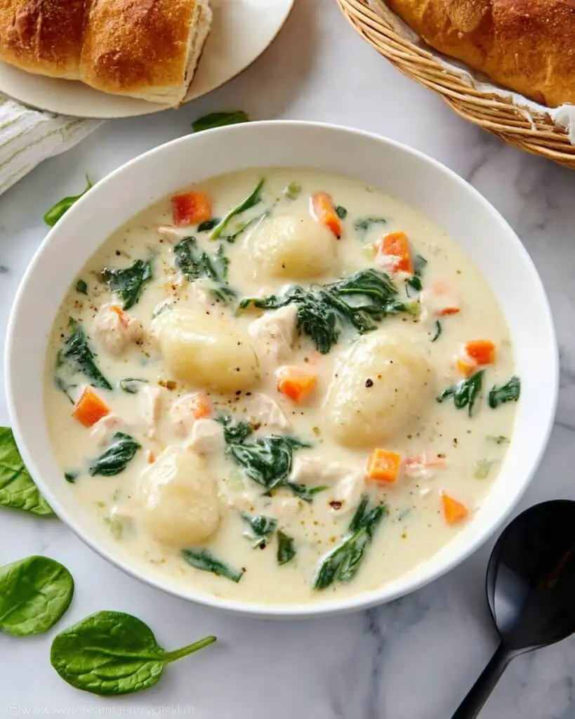Creamy Chicken Gnocchi Soup with Spinach and Thyme Recipe