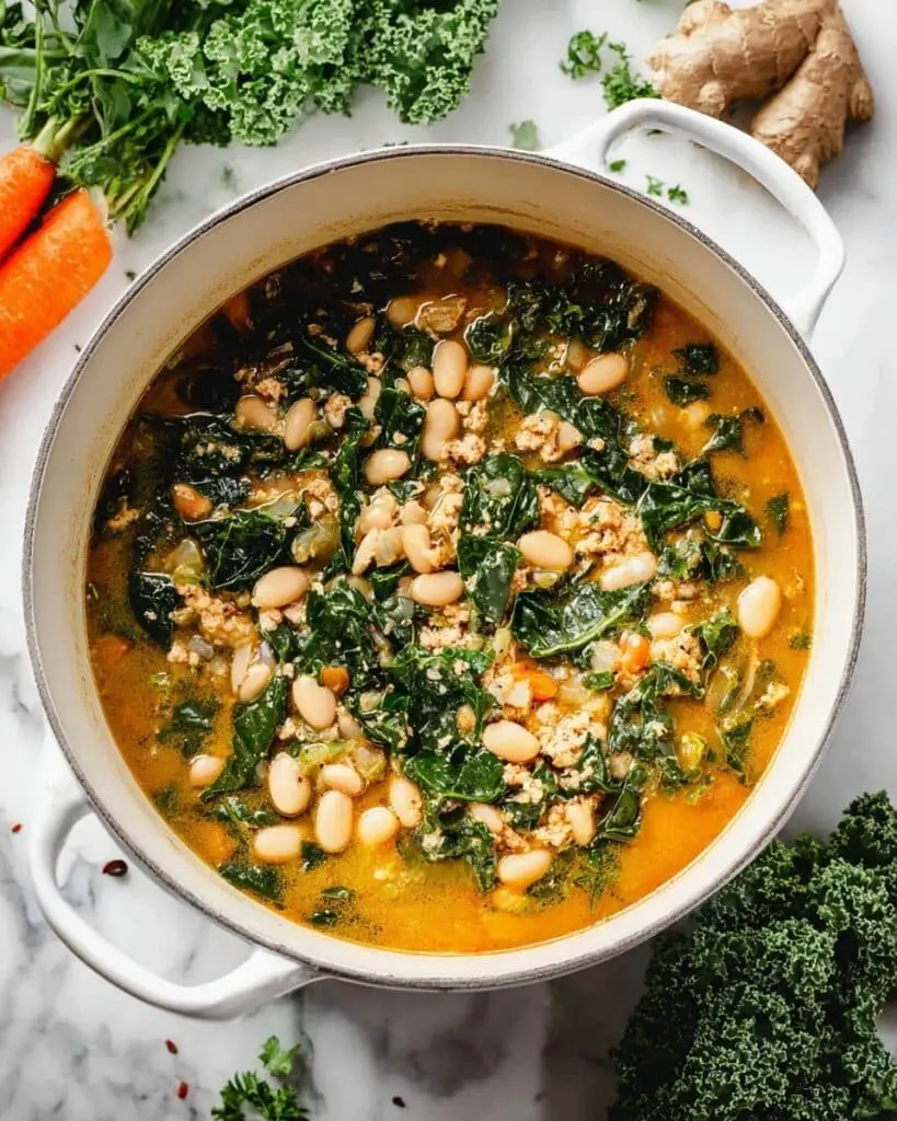 Lemony Herb Ground Turkey Soup with Kale and White Beans Recipe