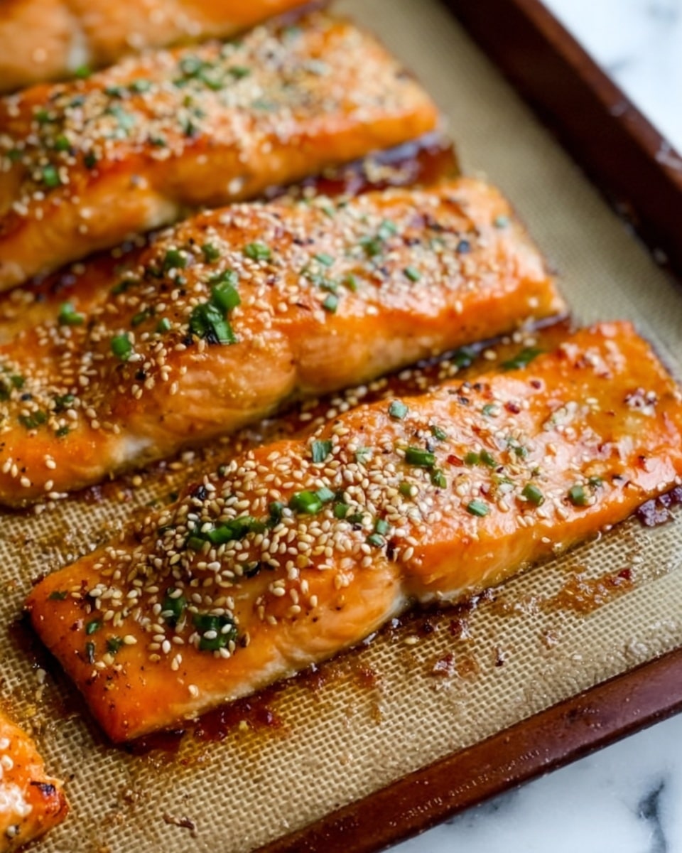 The dish shows a piece of cooked salmon topped with small sesame seeds and tiny green herbs, placed on the left side of a white plate. The salmon has a light orange and pink color with a slightly textured surface where the seeds sit. On the right side of the plate, there are several green asparagus stalks, placed evenly and parallel to each other with a small dollop of white sauce near the top. The plate rests on a white marbled surface, and a silver fork is visible on the left side of the plate. Photo taken with an iphone --ar 4:5 --v 7