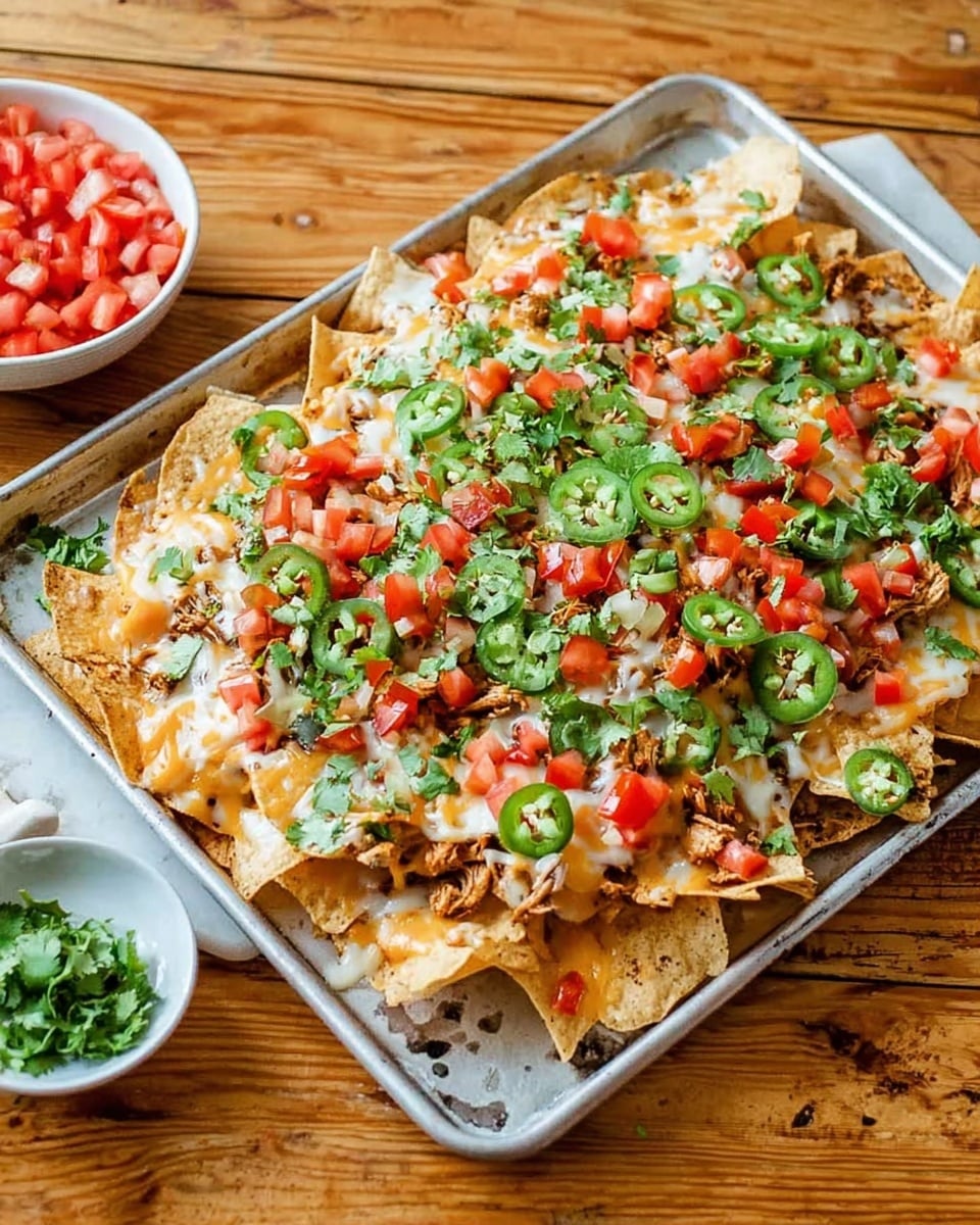 A white plate filled with layers of nachos shows a bottom layer of crisp tortilla chips topped unevenly with browned cooked meat and melted white cheese that stretches slightly. Above this are scattered chunks of bright orange grilled pineapple, crisp shredded lettuce, and bright red diced tomatoes. Some fresh green cilantro leaves add a splash of color across the mix, with a few small pieces of green jalapeño peppers for heat. The white marbled surface under the plate makes the colors of the nachos stand out. photo taken with an iphone --ar 4:5 --v 7