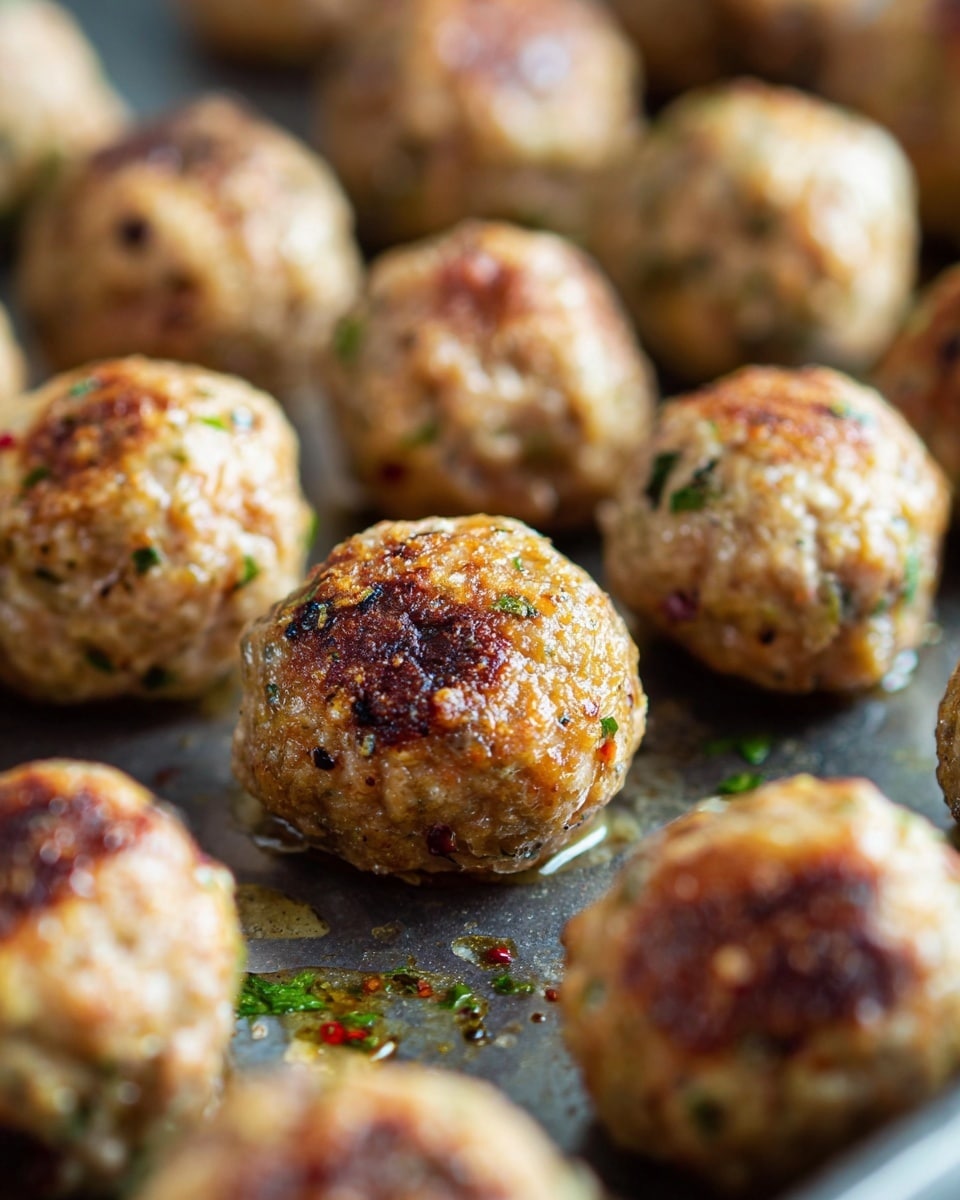A woman's hand is holding a small brown meatball with visible herbs and spices, dipping it into a small white bowl filled with chunky red cranberry sauce. The bowl is surrounded by more brown meatballs, some with twisted wooden skewers, all placed on a white marbled surface. The cranberry sauce looks thick and glossy, with a deep red color and bits of whole fruit visible. Photo taken with an iphone --ar 4:5 --v 7