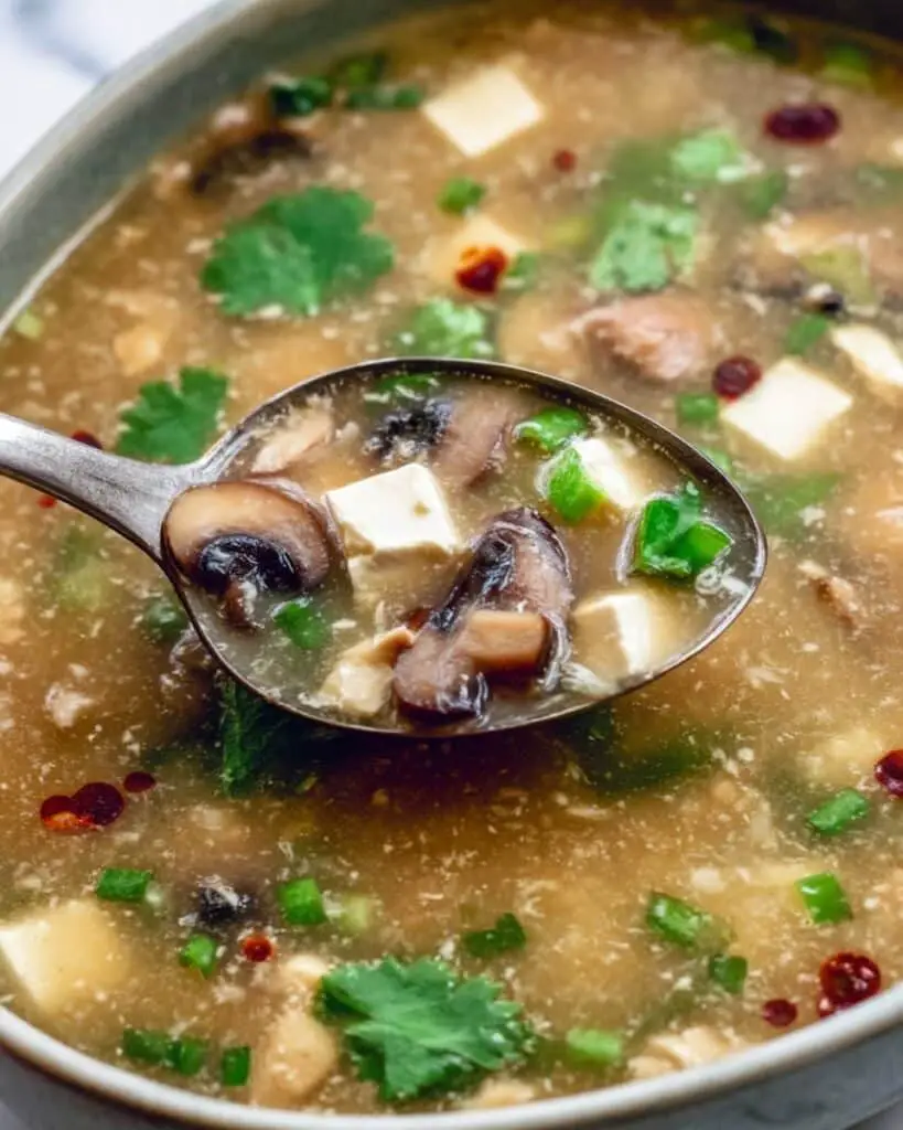 Easy Chinese Hot and Sour Soup with Chicken, Tofu, and Mushrooms Recipe