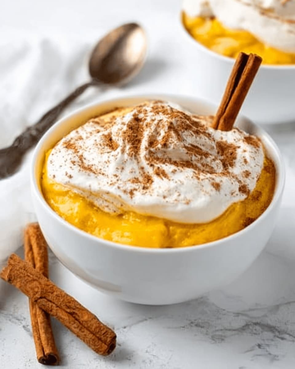 The image shows a white bowl filled with smooth, creamy orange pumpkin puree. There is a thick, brown cinnamon stick standing upright on one side of the bowl. A silver spoon with a shiny surface holds a scoop of the pumpkin puree above the bowl, with a woman's hand holding the spoon. The bowl is set on a soft white cloth on top of a white marbled surface. The colors are warm and inviting, with the orange pumpkin puree contrasting against the white bowl and background. Photo taken with an iphone --ar 4:5 --v 7
