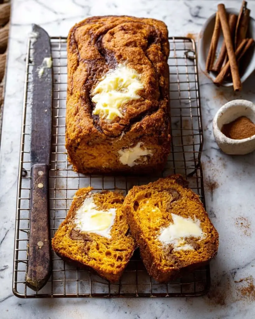 Cream Cheese Swirled Pumpkin Banana Bread with Salted Maple Butter Recipe