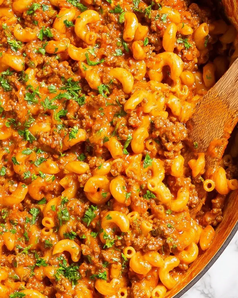 One-Pot Beef Goulash with Pasta and Cheddar Recipe