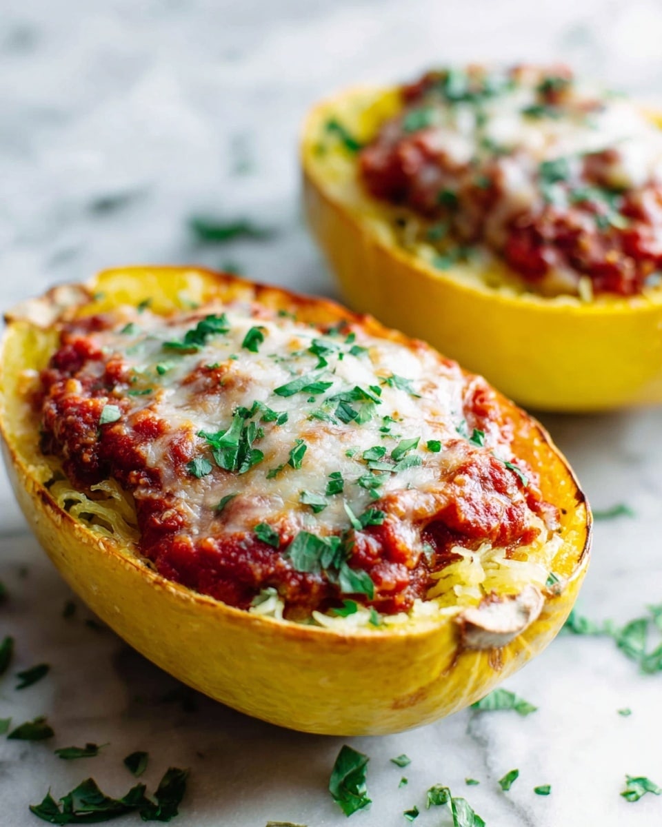 The image shows a stuffed zucchini boat on a white marbled surface. The zucchini is cut in half lengthwise and filled with a layer of brown cooked ground meat, topped with a layer of melted white cheese, which looks creamy and soft. Some chopped green herbs are sprinkled on top for color. A shiny silver spoon rests inside the zucchini, slightly scooping the filling. The background is bright and clean. Photo taken with an iphone --ar 4:5 --v 7