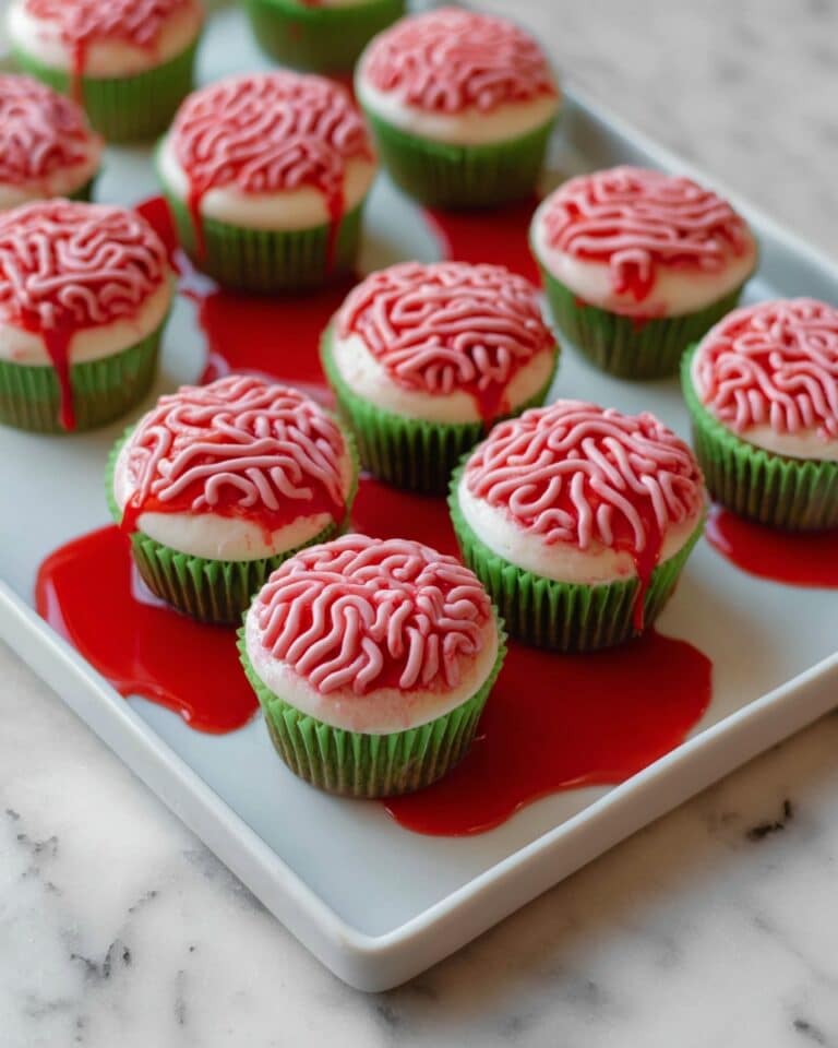 Strawberry Halloween Cupcakes with Creepy Brain Frosting Recipe