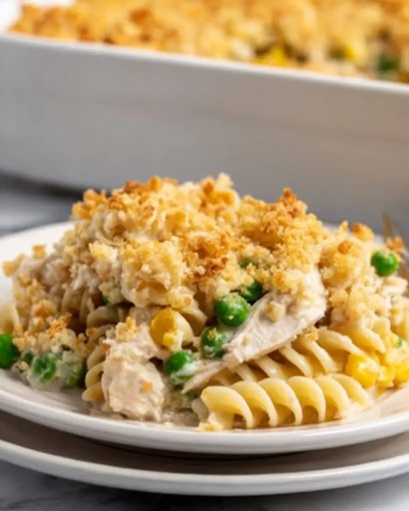 Turkey Casserole with Creamy Mushroom Sauce and Ritz Cracker Topping Recipe