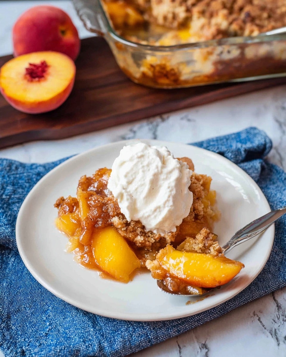 A white bowl contains a peach cobbler with about two layers. The bottom layer is made of bright orange and yellow peach slices with a shiny, soft texture, soaked in syrup. The top layer has uneven golden brown biscuit pieces that look soft and crumbly, partially covering the peaches. The bowl sits on a pale beige cloth with a white marbled surface underneath. Photo taken with an iphone --ar 4:5 --v 7