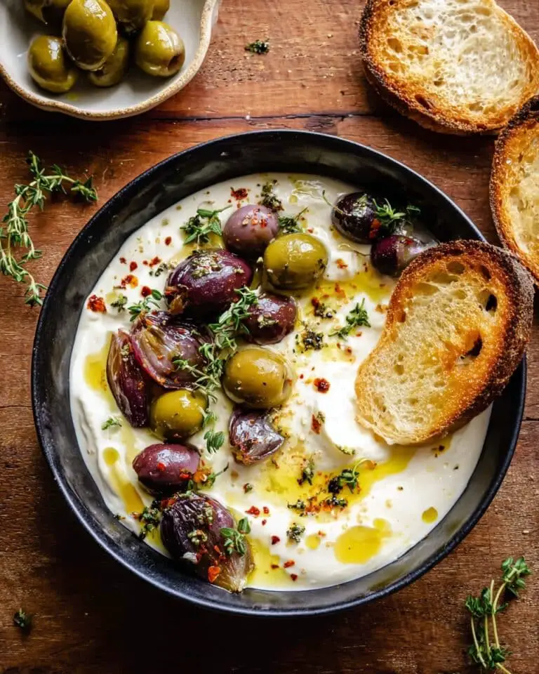 Honey Whipped Feta with Garlic Herb Roasted Olives Recipe