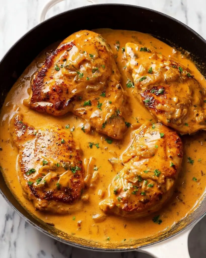 Smothered Chicken with Creamy Onion Gravy Recipe