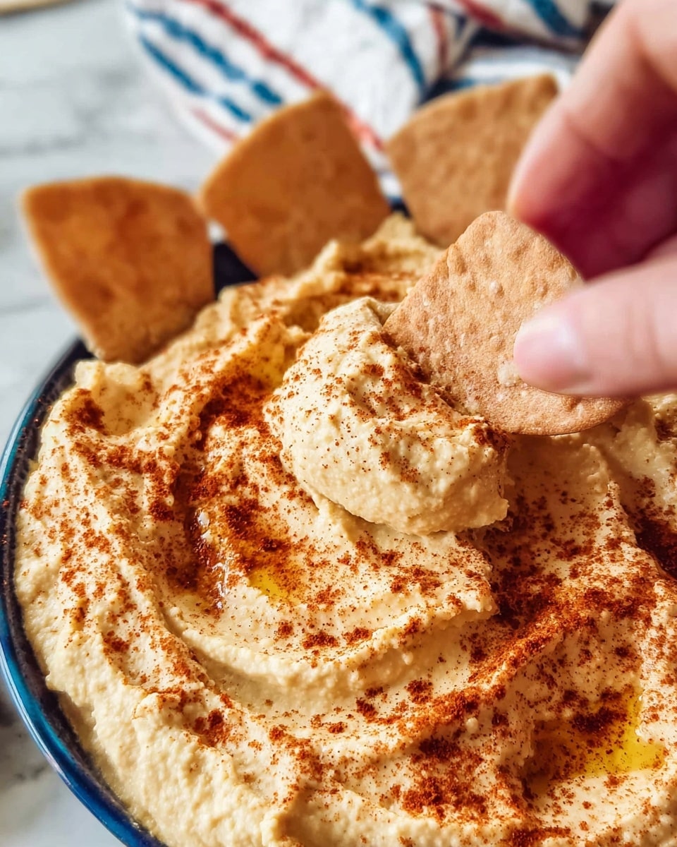 A black bowl filled with a thick, creamy dip that has a light beige color with visible swirls and specks of darker brown spices sprinkled on top. The dip is piled high in the bowl, creating a textured, soft peak pattern on the surface. Around the white marbled surface under the bowl are several light brown round cookies and rectangular crackers. To the left of the bowl, there is a white cloth with blue, green, orange, and yellow plaid stripes, slightly out of focus. The background is dark and blurred, emphasizing the bowl and snacks. photo taken with an iphone --ar 4:5 --v 7