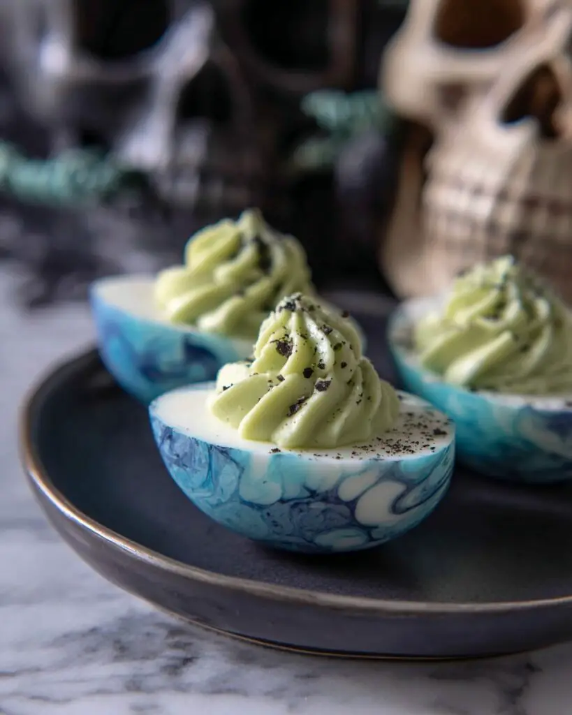 Halloween Dyed Deviled Eggs with Spooky Black Sea Salt Recipe