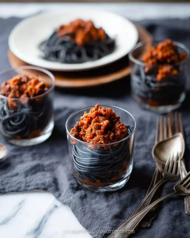 Halloween Squid Ink Spaghetti Worms with Bolognese Recipe