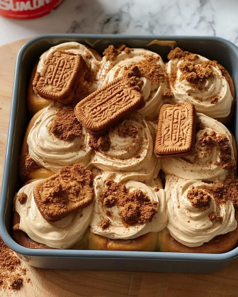 Fluffy Biscoff Cinnamon Rolls with Cookie Butter Cream Cheese Frosting Recipe