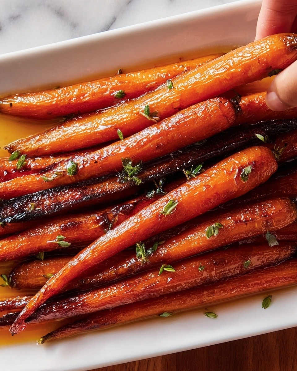 A white oval plate holds a pile of roasted carrot sticks arranged in two layers. The first layer shows bright orange and golden-yellow carrot sticks, some slightly glazed and soft-looking. The second layer rests on top with slightly darker orange carrot sticks, scattered with small green herb leaves and sprinkled with black pepper bits. The plate is set on a white marbled surface. photo taken with an iphone --ar 4:5 --v 7