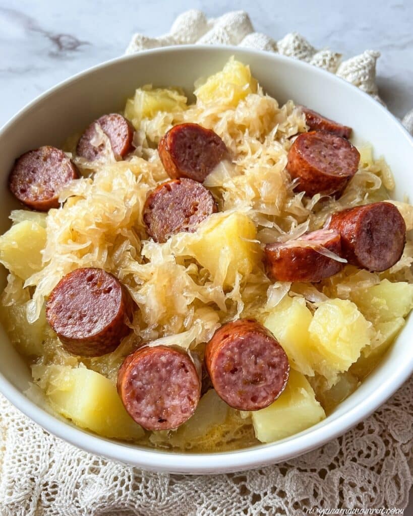 Crock Pot Sausage, Sauerkraut, and Potatoes Recipe