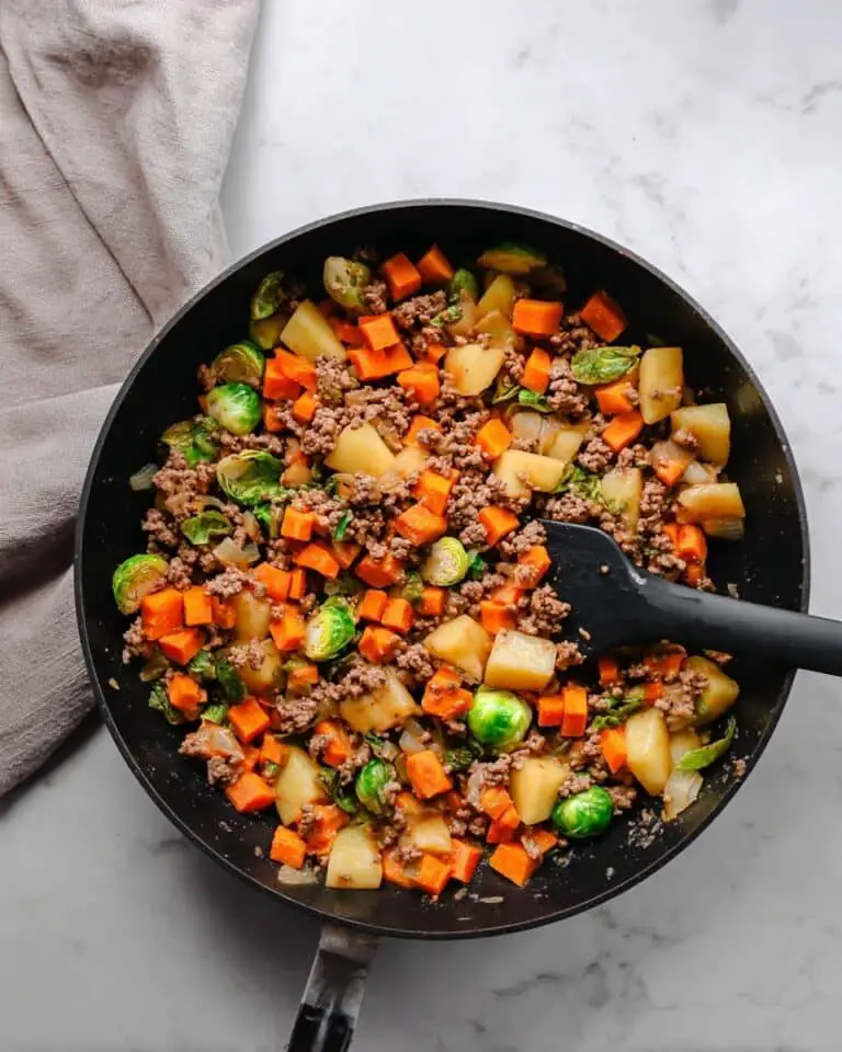 Ground Turkey Sweet Potato Skillet with Brussels Sprouts Recipe