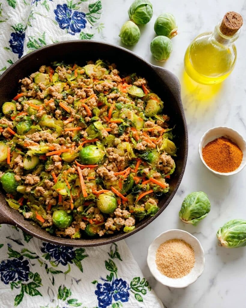 Easy Ground Turkey and Brussels Sprouts Skillet Recipe