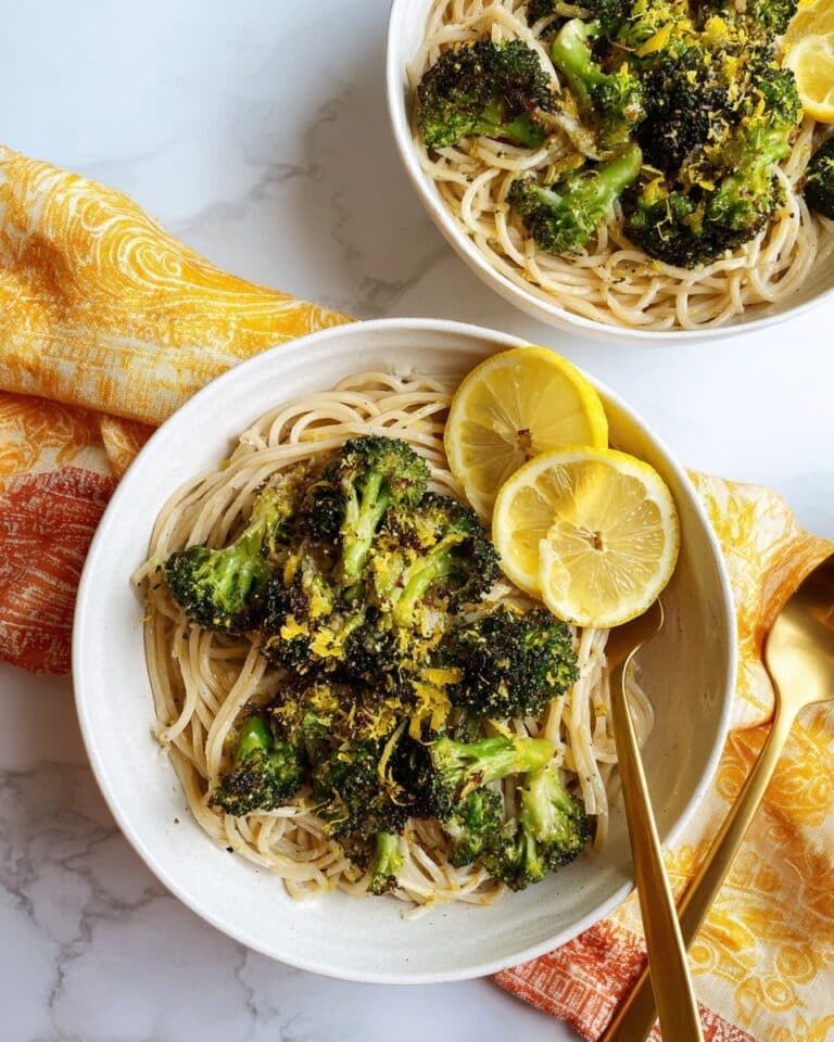 Lemony Hummus Pasta with Roasted Broccoli Recipe